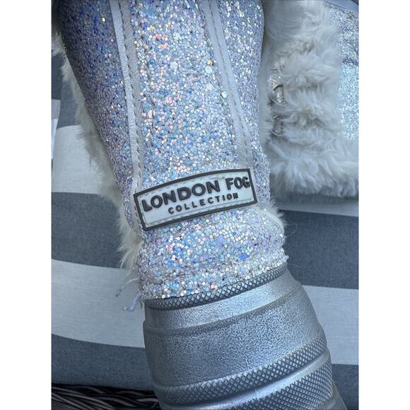 LONDON FOG Girls Fur Winter Boots Sparkles Girls Size 2 White Gray Sequins - Picture 10 of 16
